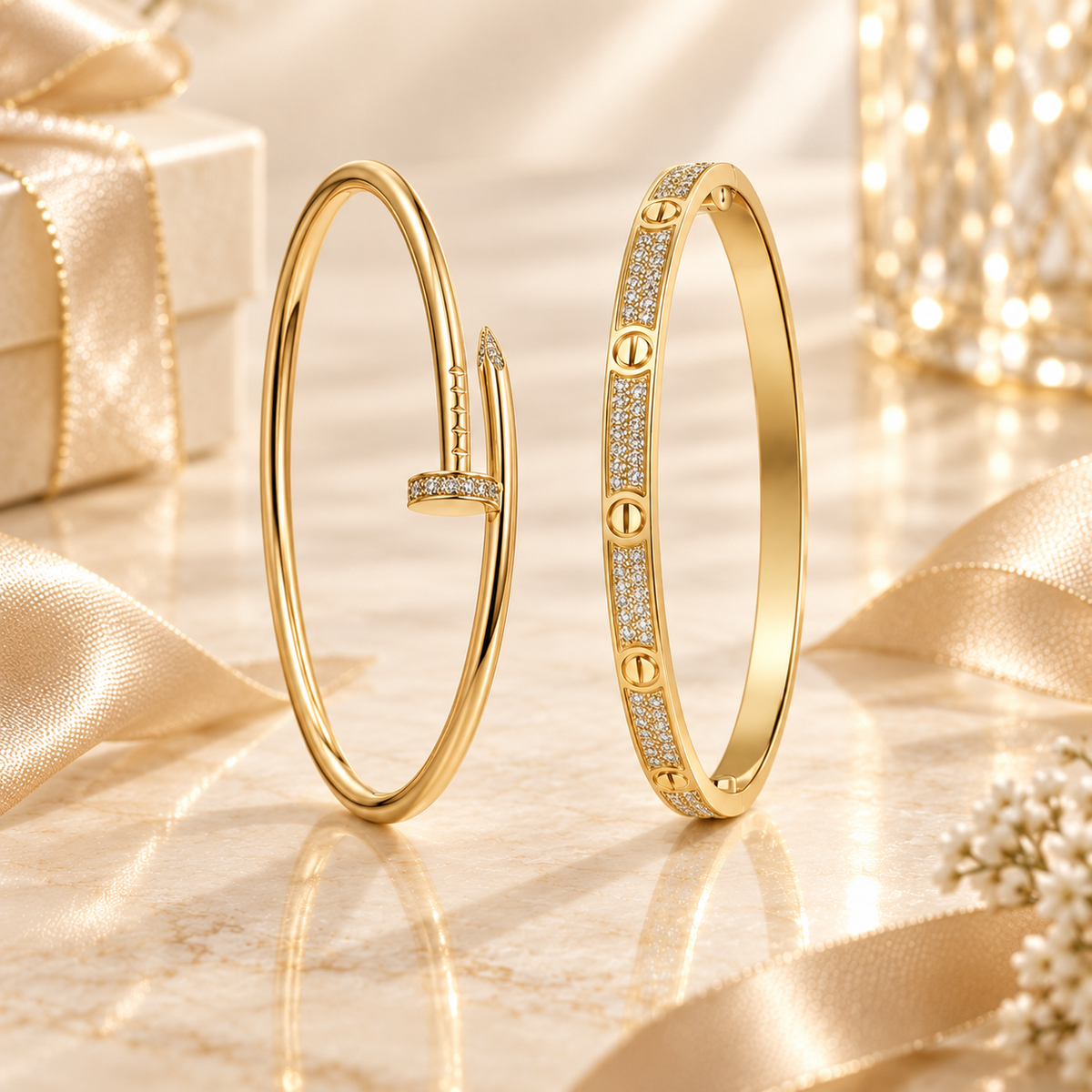 [Limara] JUSTE Diamond & LOVE Diamond-Paved Bracelet Stack Set