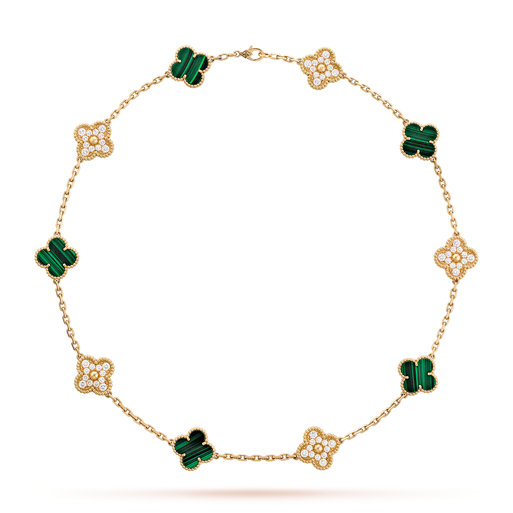 [Limara]CLOVER 10 MOTIFS MALACHITE DIAMOND NECKLACE