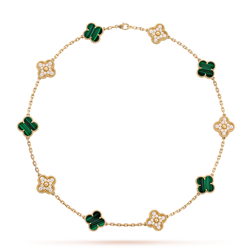 [Limara]CLOVER 10 MOTIFS MALACHITE DIAMOND NECKLACE