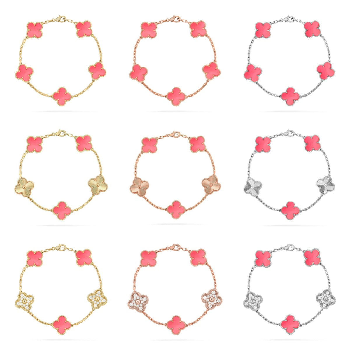 [Limara]  CLOVER 5 MOTIFS  PINK MOP BRACELET COLLECTION