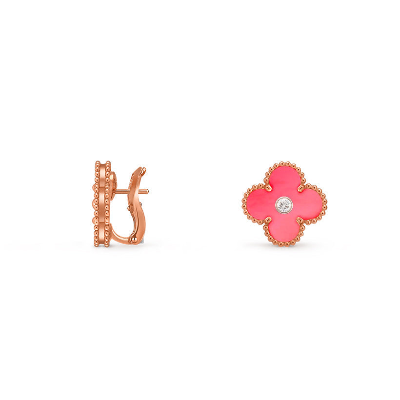 [Limara]15MM CLOVER FLOWER STUD EARRINGS DIAMOND-ROSE GOLD COLLECTION