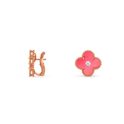 [Limara]15MM CLOVER FLOWER STUD EARRINGS DIAMOND-ROSE GOLD COLLECTION