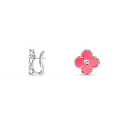[Limara]15MM CLOVER FLOWER STUD EARRINGS DIAMOND-WHITE GOLD COLLECTION