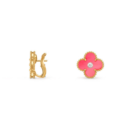 [Limara]15MM CLOVER FLOWER STUD EARRINGS DIAMOND-GOLD COLLECTION