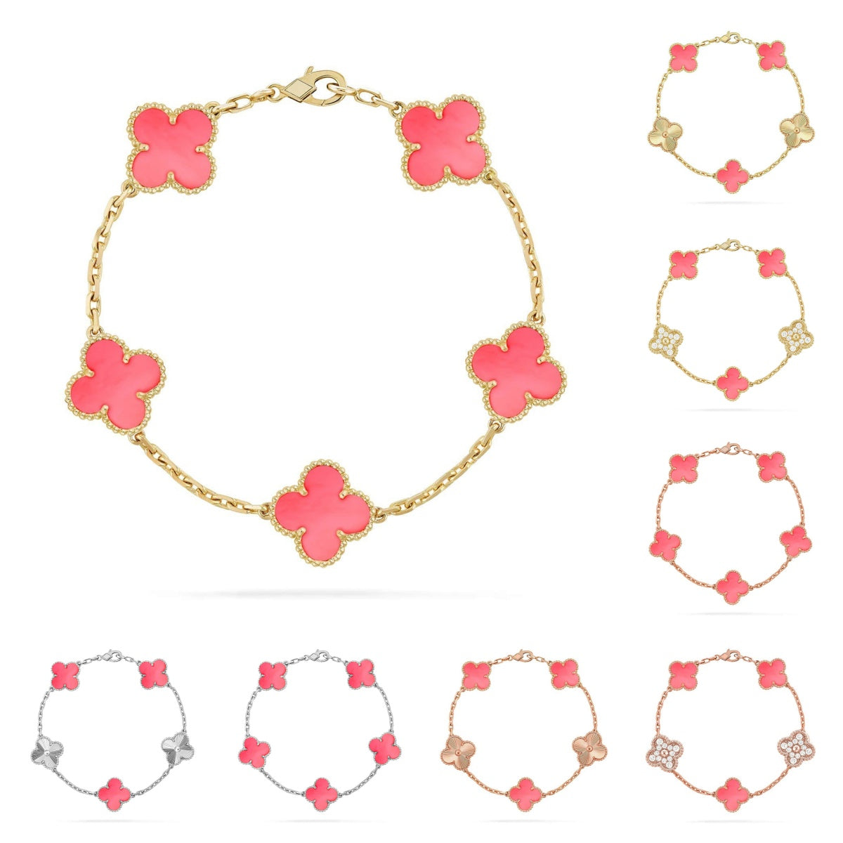 [Limara]LUCKY CLOVER 5-MOTIF BRACELET - PINK MOTHER-OF-PEARL COLLECTION
