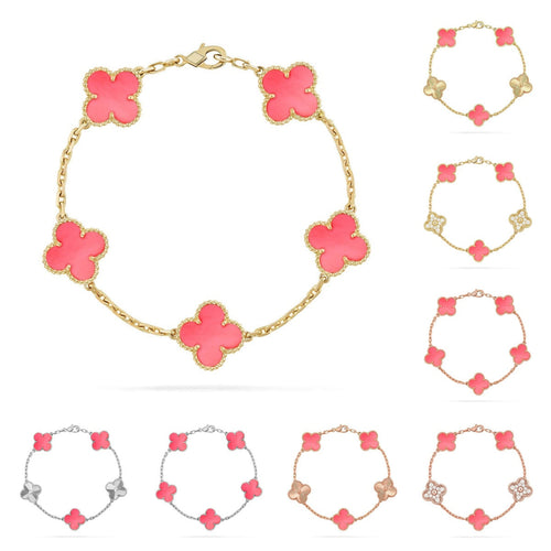 [Limara]LUCKY CLOVER 5-MOTIF BRACELET - PINK MOTHER-OF-PEARL COLLECTION
