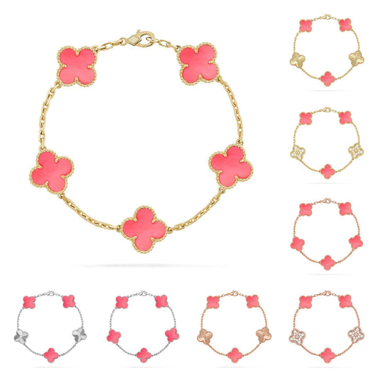 [Limara]LUCKY CLOVER 5-MOTIF BRACELET - PINK MOTHER-OF-PEARL COLLECTION