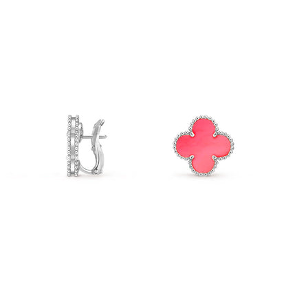 [Limara]15MM CLOVER FLOWER STUD EARRINGS WHITE GOLD COLLECTION
