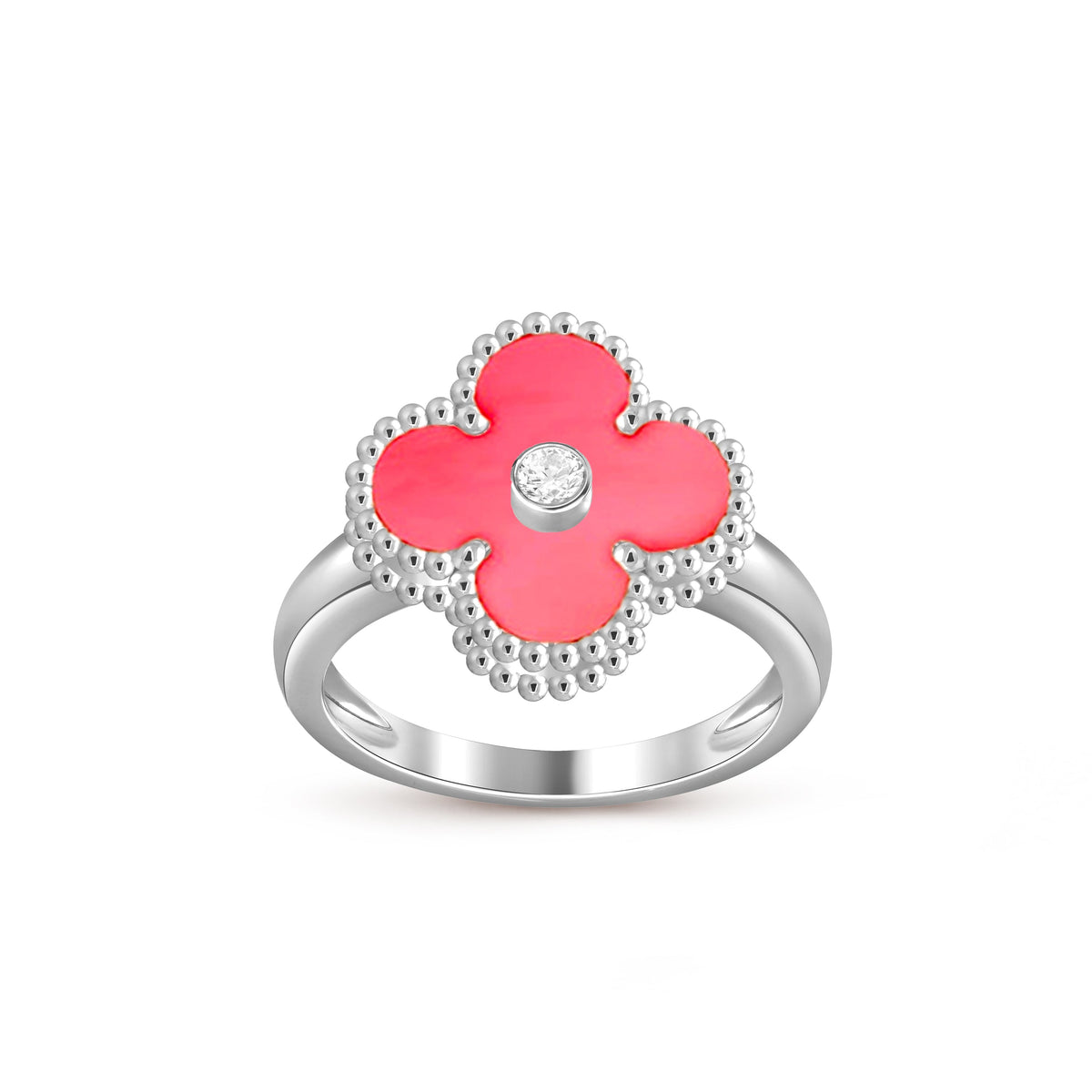 [Limara]LUCKY CLOVER DIAMOND-ACCENT WHITE GOLD RING COLLECTION