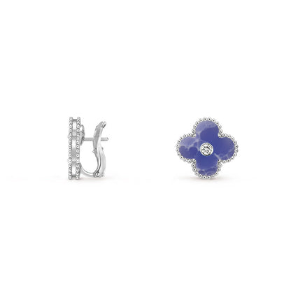 [Limara]15MM CLOVER FLOWER STUD EARRINGS DIAMOND-WHITE GOLD COLLECTION