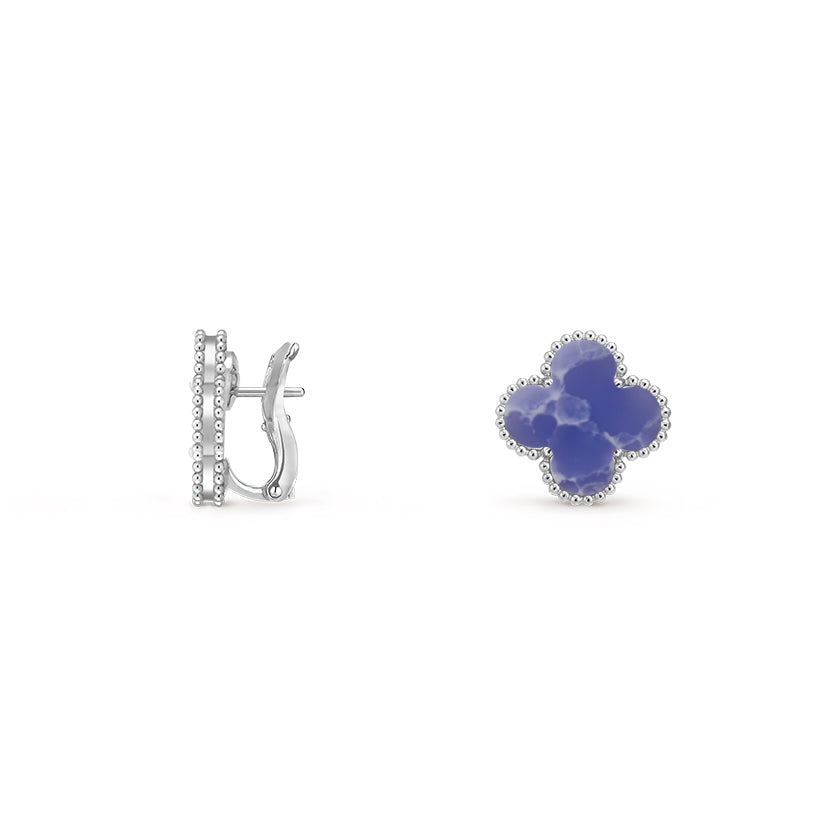 [Limara]15MM CLOVER FLOWER STUD EARRINGS WHITE GOLD COLLECTION