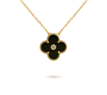 [Limara] CLOVER 15MM DIAMOND ONYX NECKLACE