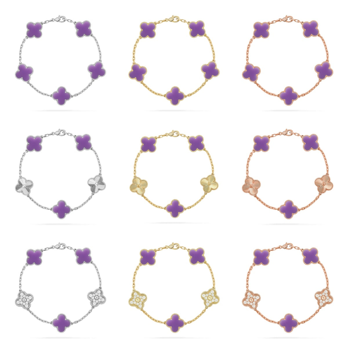 [Limara] CLOVER 5 MOTIF LIGHT PURPLE BRACELET COLLECTION
