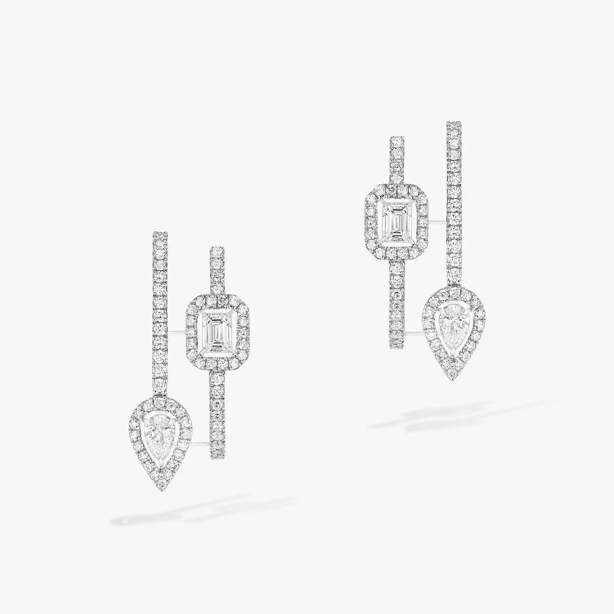 [Limara]CREOLES MY TWIN 2 RANGS SILVER DIAMOND EARRINGS