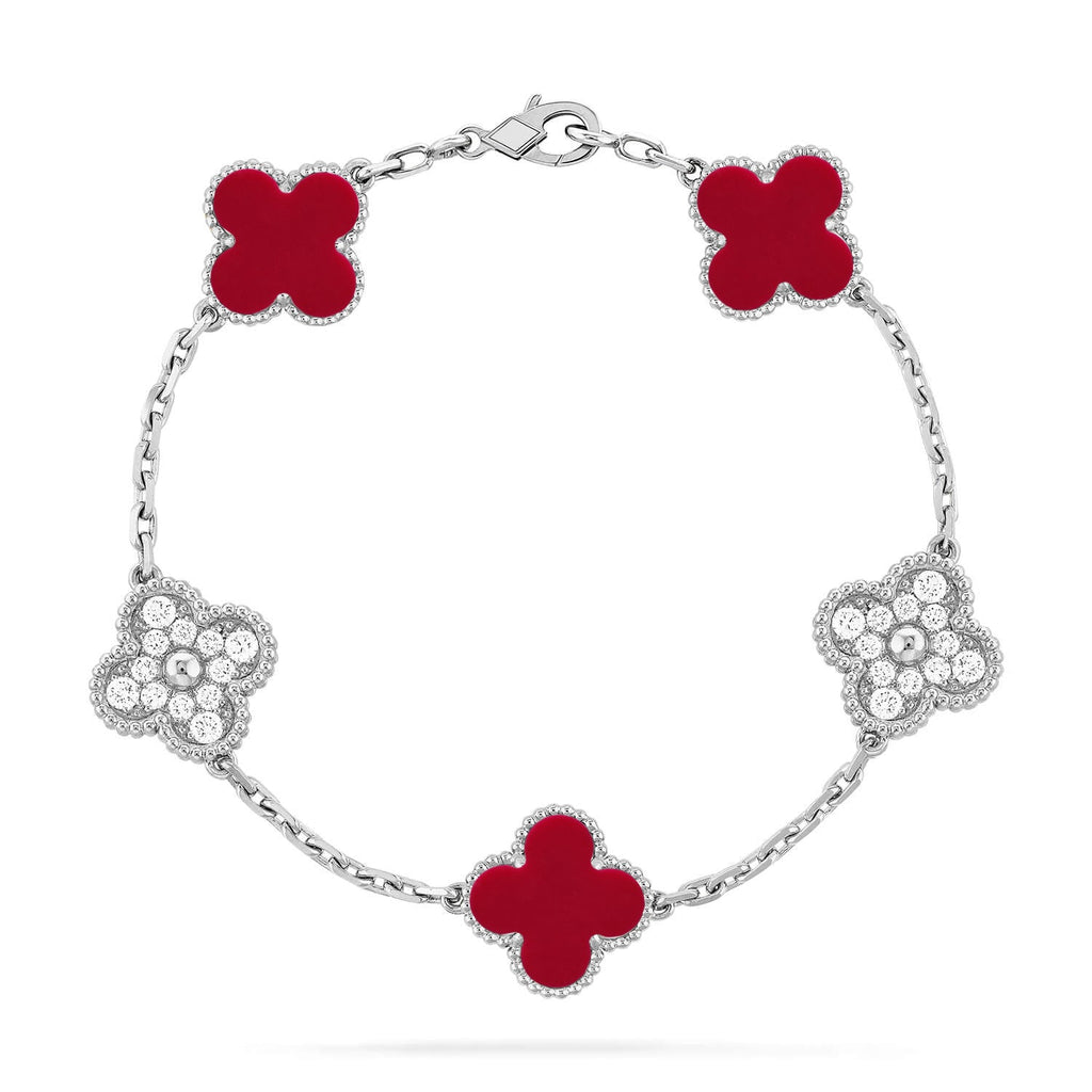 [Limara]LUCKY CLOVER 5-MOTIF-ARMBAND – KOLLEKTION ROTER KARNEOL