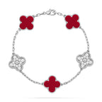 [Limara]LUCKY CLOVER 5-MOTIF-ARMBAND – KOLLEKTION ROTER KARNEOL