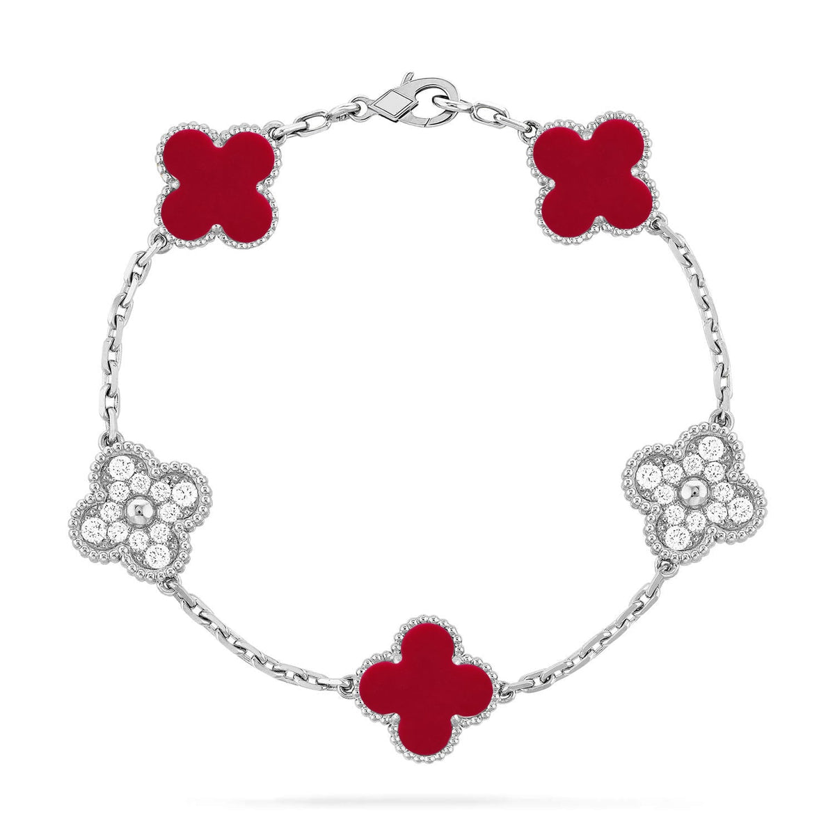 [Limara]LUCKY CLOVER 5-MOTIF BRACELET - RED CARNELIAN COLLECTION