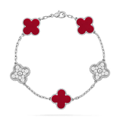 [Limara]LUCKY CLOVER 5-MOTIF BRACELET - RED CARNELIAN COLLECTION