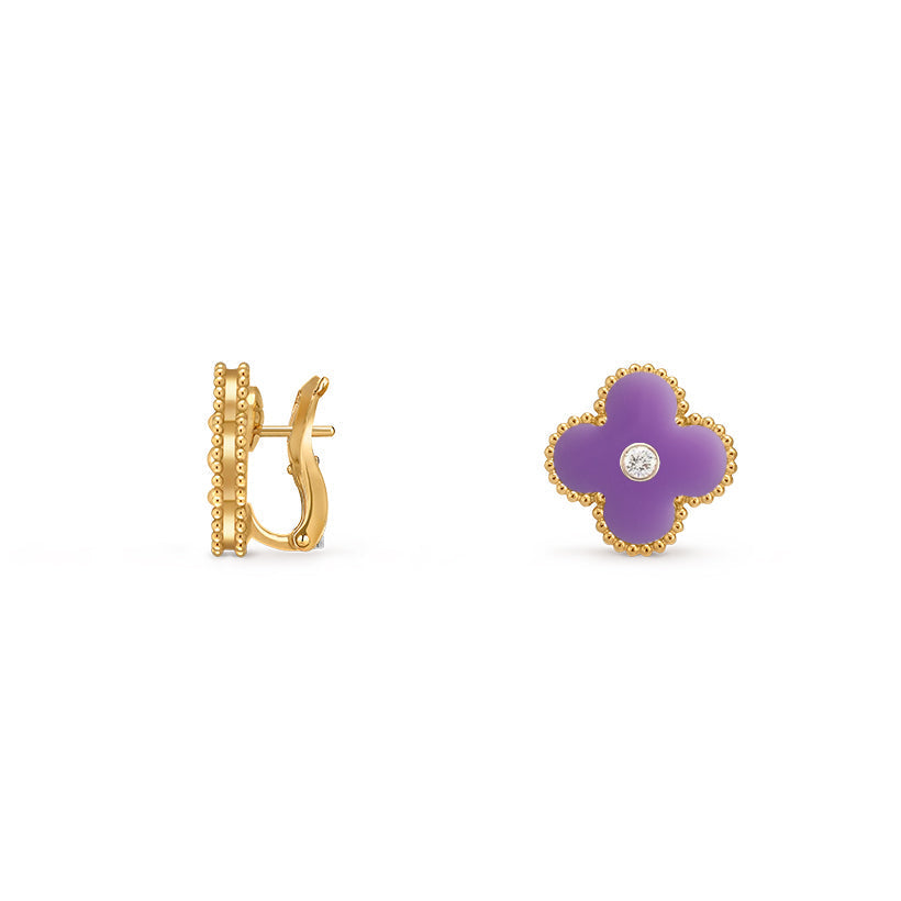 [Limara]15MM CLOVER FLOWER STUD EARRINGS DIAMOND-GOLD COLLECTION