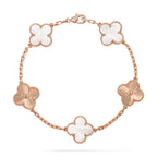 [Limara]LUCKY CLOVER 5-MOTIF-ARMBAND – WEISSES PERLMUTT-KOLLEKTION