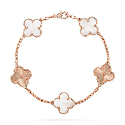 [Limara]LUCKY CLOVER 5-MOTIF BRACELET - WHITE MOTHER-OF-PEARL COLLECTION