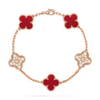 [Limara]LUCKY CLOVER 5-MOTIF-ARMBAND – KOLLEKTION ROTER KARNEOL