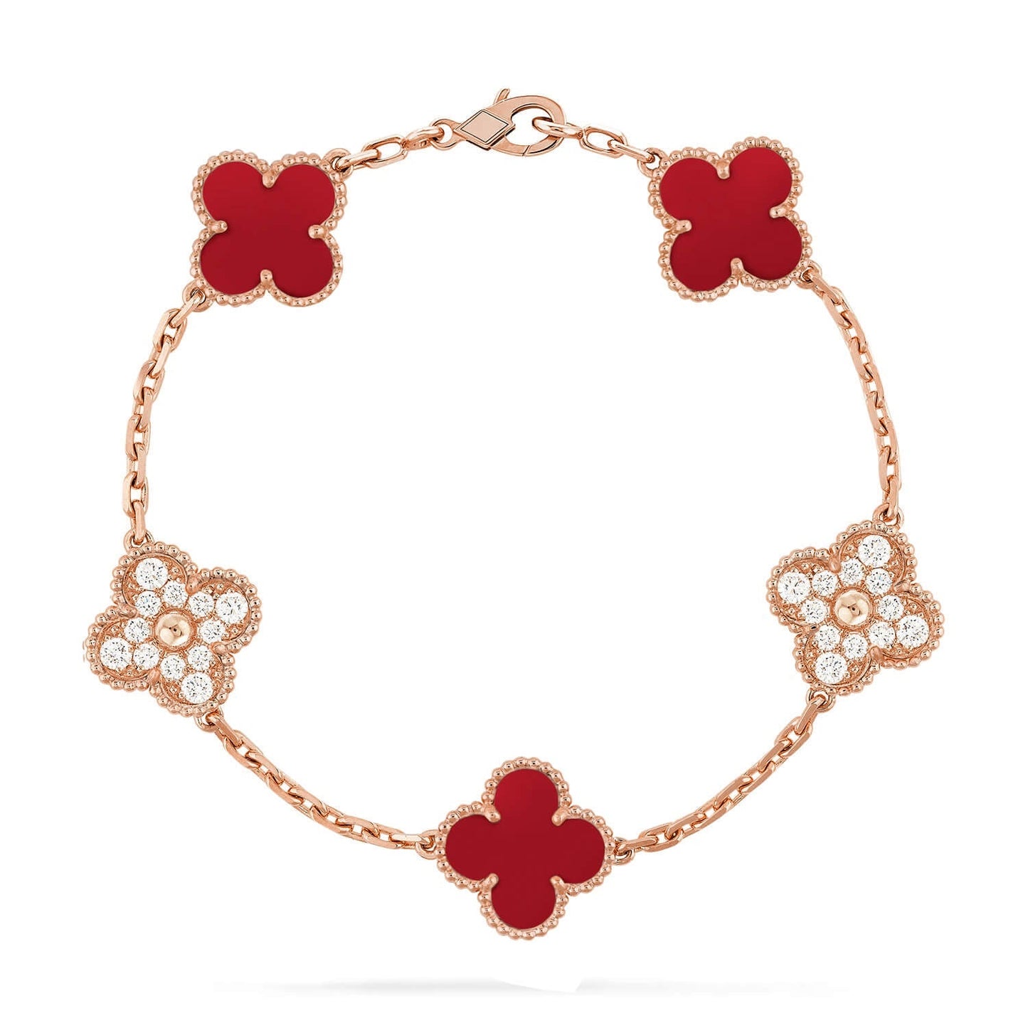 [Limara]LUCKY CLOVER 5-MOTIF BRACELET - RED CARNELIAN COLLECTION