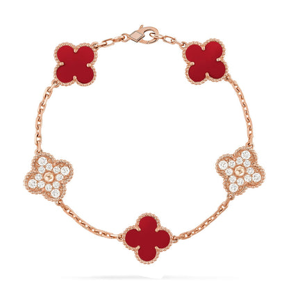 [Limara]LUCKY CLOVER 5-MOTIF BRACELET - RED CARNELIAN COLLECTION