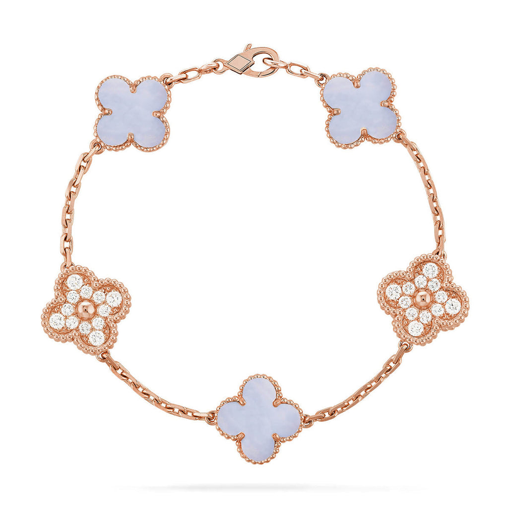 [Limara]LUCKY CLOVER 5-MOTIF BRACELET - PURPLE CHALCEDONY COLLECTION