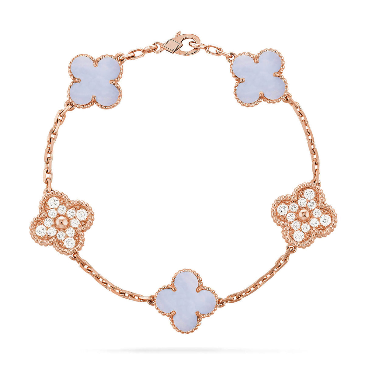 [Limara]LUCKY CLOVER 5-MOTIF BRACELET - PURPLE CHALCEDONY COLLECTION