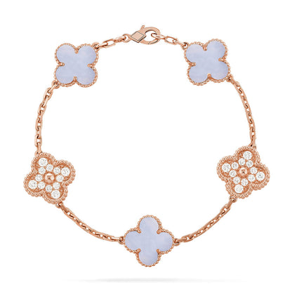 [Limara]LUCKY CLOVER 5-MOTIF BRACELET - PURPLE CHALCEDONY COLLECTION