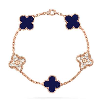[Limara]LUCKY CLOVER 5-MOTIF BRACELET - LAPIS LAZULI COLLECTION