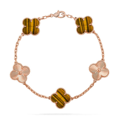 [Limara]LUCKY CLOVER 5-MOTIF BRACELET -  TIGER’S EYE COLLECTION