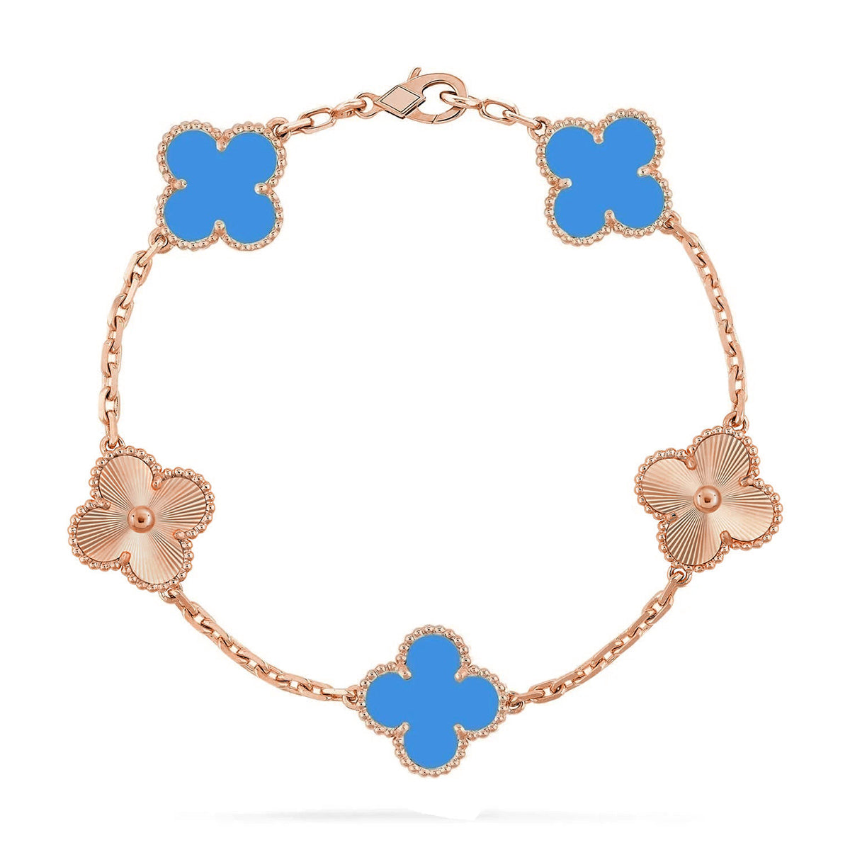[Limara]LUCKY CLOVER 5-MOTIF BRACELET - BLUE AGATE COLLECTION