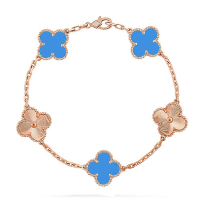 [Limara]LUCKY CLOVER 5-MOTIF BRACELET - BLUE AGATE COLLECTION