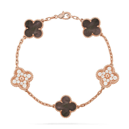 [Limara]LUCKY CLOVER 5-MOTIF BRACELET - GREY MOTHER-OF-PEARL COLLECTION