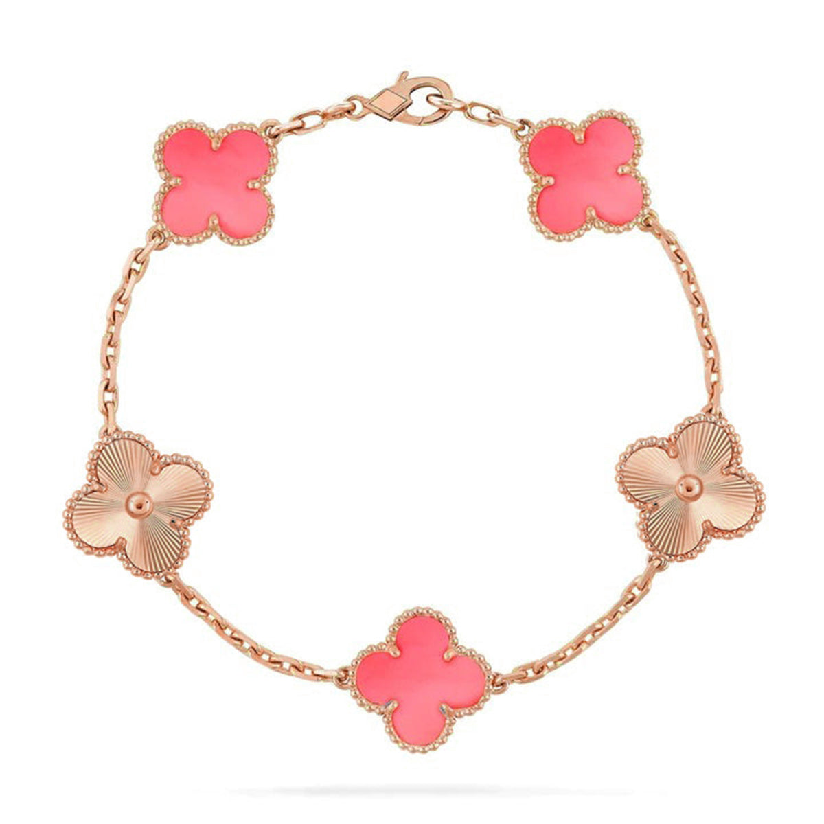 [Limara]LUCKY CLOVER 5-MOTIF BRACELET - PINK MOTHER-OF-PEARL COLLECTION