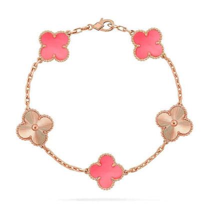 [Limara]LUCKY CLOVER 5-MOTIF BRACELET - PINK MOTHER-OF-PEARL COLLECTION