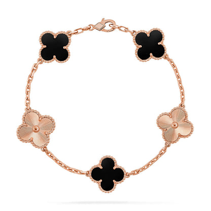 [Limara]LUCKY CLOVER 5-MOTIF BRACELET - BLACK OXNY COLLECTION