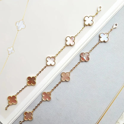 [Limara]LUCKY CLOVER 5-MOTIF BRACELET - PINK MOTHER-OF-PEARL COLLECTION