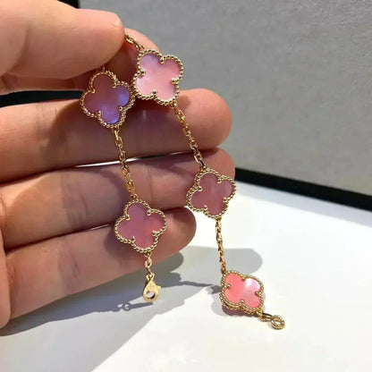 [Limara]LUCKY CLOVER 5-MOTIF BRACELET - PINK MOTHER-OF-PEARL COLLECTION