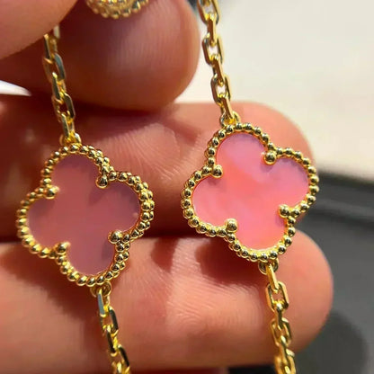 [Limara]LUCKY CLOVER 5-MOTIF BRACELET - PINK MOTHER-OF-PEARL COLLECTION