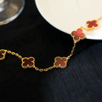 [Limara]LUCKY CLOVER 5-MOTIF-ARMBAND – KOLLEKTION ROTER KARNEOL