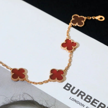 [Limara]LUCKY CLOVER 5-MOTIF BRACELET - RED CARNELIAN COLLECTION