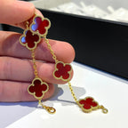 [Limara]LUCKY CLOVER 5-MOTIF-ARMBAND – KOLLEKTION ROTER KARNEOL