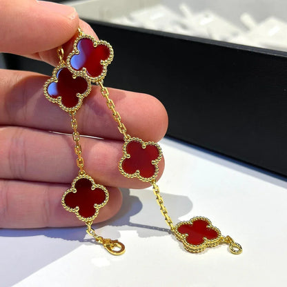 [Limara]LUCKY CLOVER 5-MOTIF BRACELET - RED CARNELIAN COLLECTION