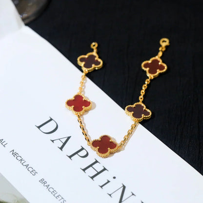 [Limara]LUCKY CLOVER 5-MOTIF BRACELET - RED CARNELIAN COLLECTION