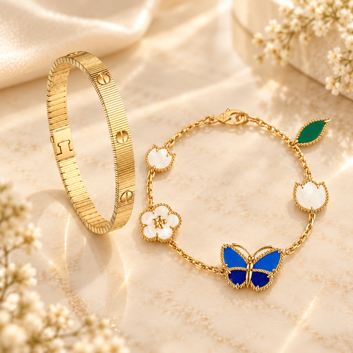 [Limara] Lucky Spring Butterfly 5-Motif & LOVE Unlimited Bracelet Stack Set