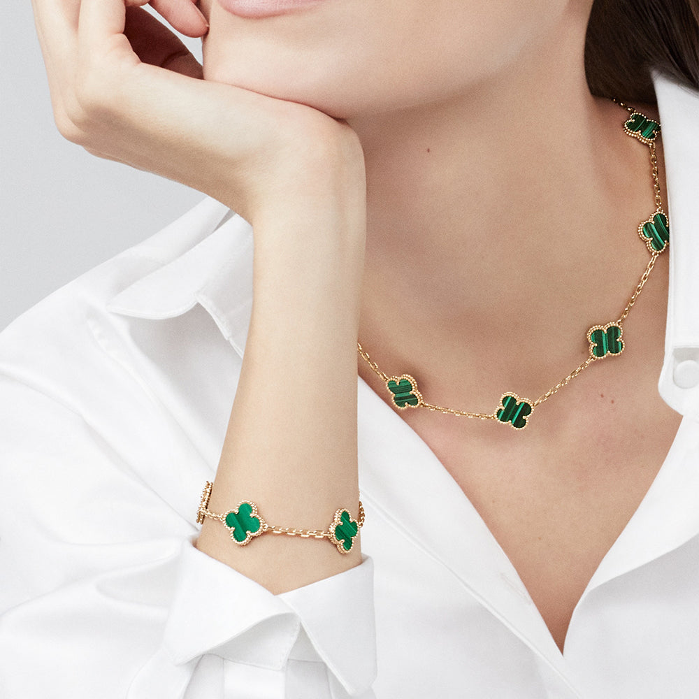 [Limara]CLOVER 10 MOTIFS MALACHITE NECKLACE