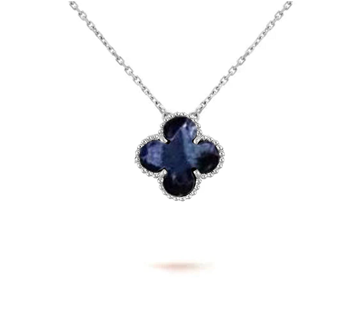 [Limara]15MM CLOVER FLOWER PENDANT NECKLACE WHITE GOLD COLLECTION